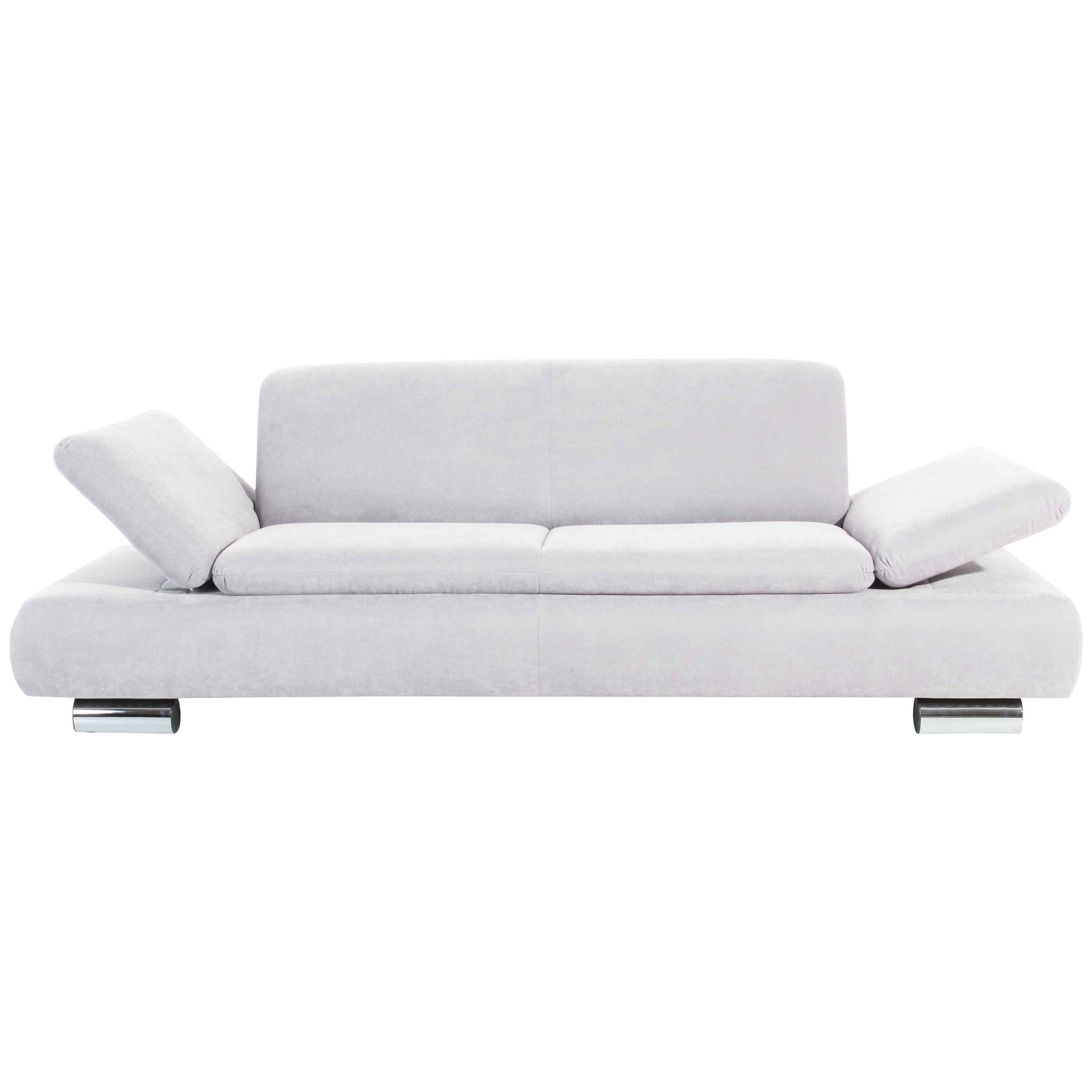 gemütliches 2,5-sitzer sofa mit hochgeklappten armlehnen im creme farbton und verchromten metallfüssen