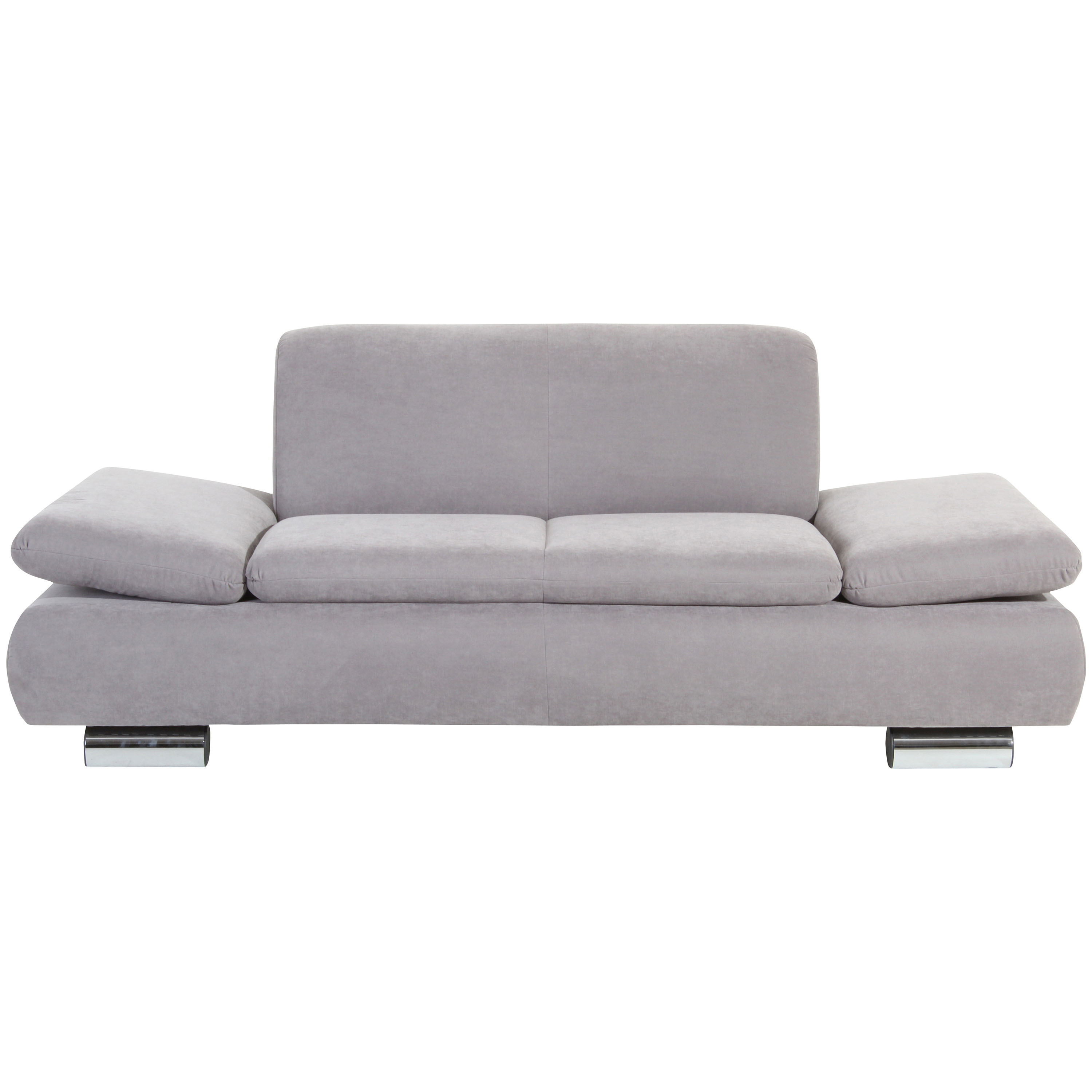 frontansicht von einem 2-sitzer sofa in silber mit verchromten metallfüssen