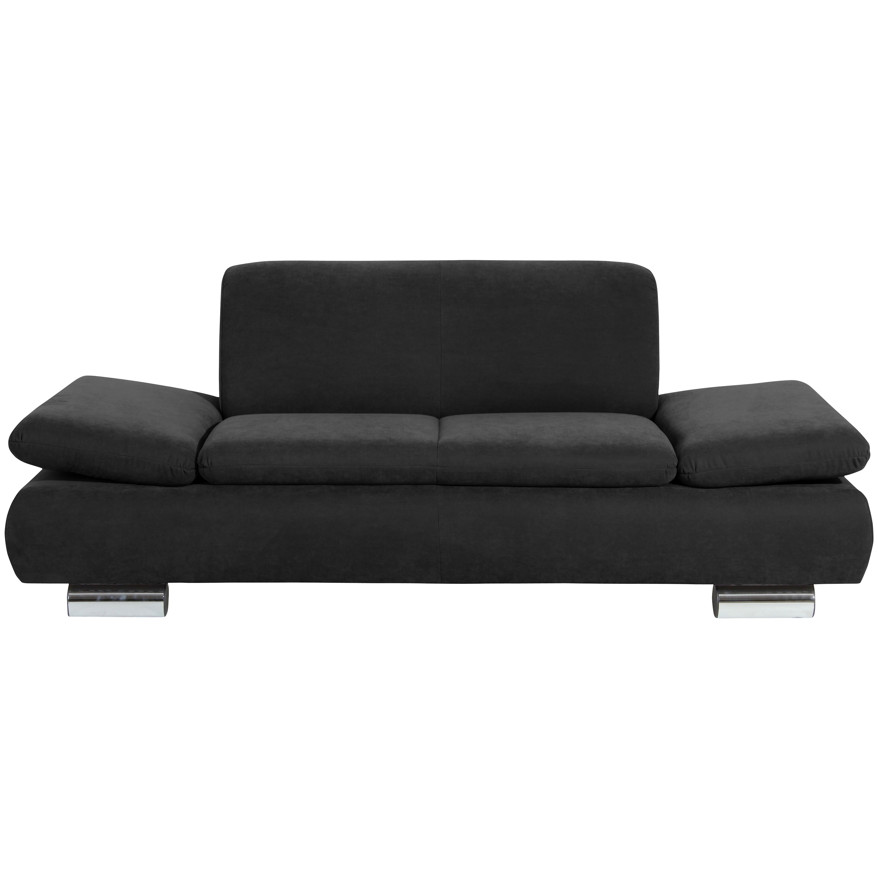 frontansicht von einem schwarzen 2-sitzer sofa mit verchromten metallfüssen