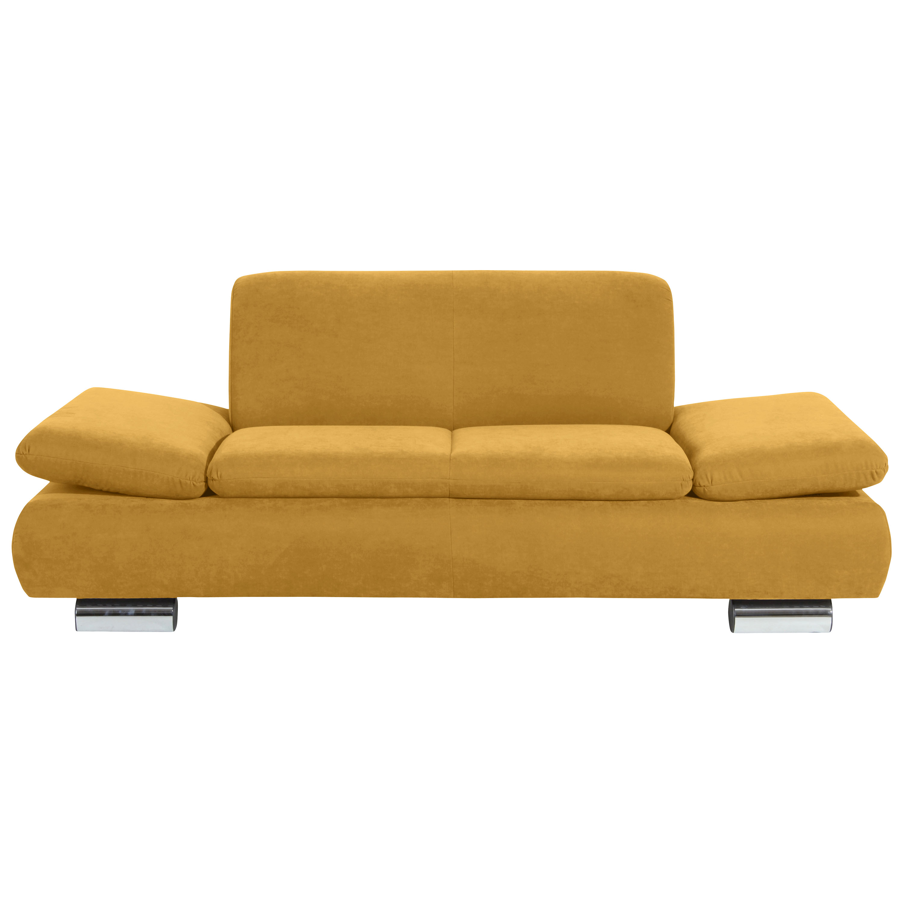 frontansicht von einem 2-sitzer sofa im mais farbton mit verchromten metallfüssen