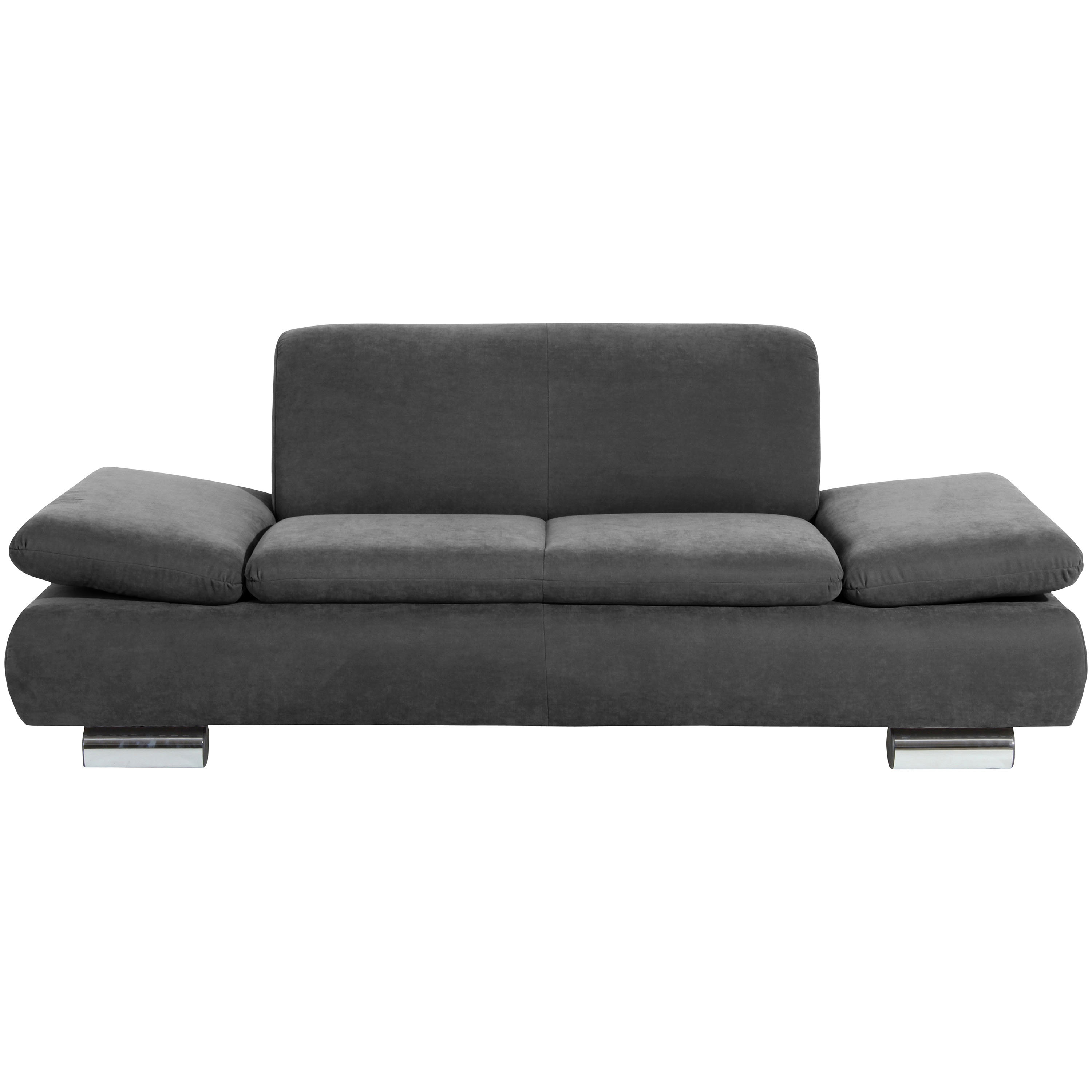 gemütliches 2-sitzer sofa in anthrazit mit verstellbaren armlehnen und verchromten metallfüssen